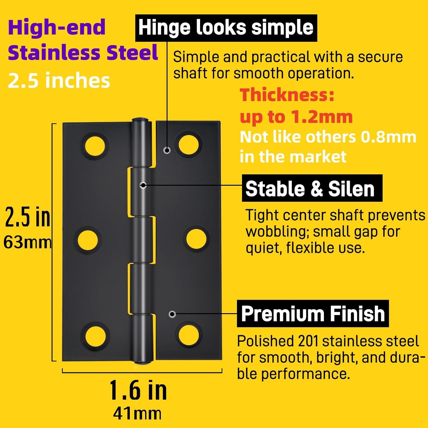 20-Piece 2.5 inch Door Hinge Set - Stainless Steel Cabinet Hinges Black with ...