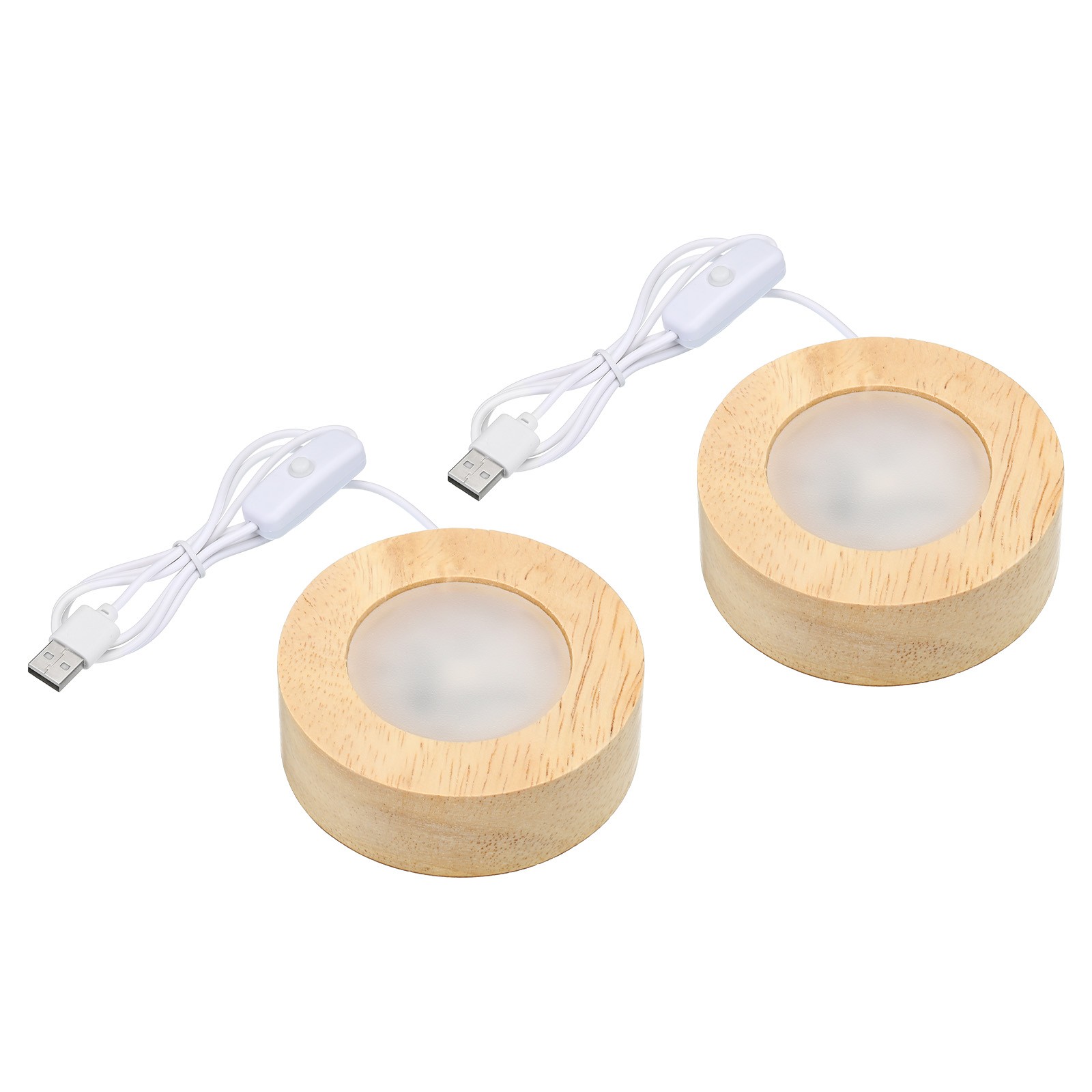 2pcs 2.4" Wooden LED Light Base Wood Display Stand Switch Colorful Light