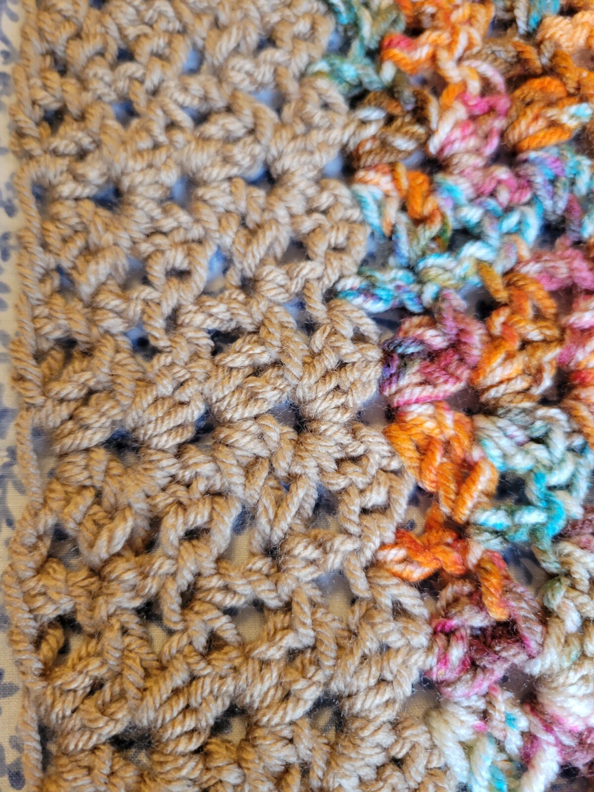 Hand Knit Wrap Shawl, 17"x48", Tan, Turquoise, Orange, Table Runner, Brand New