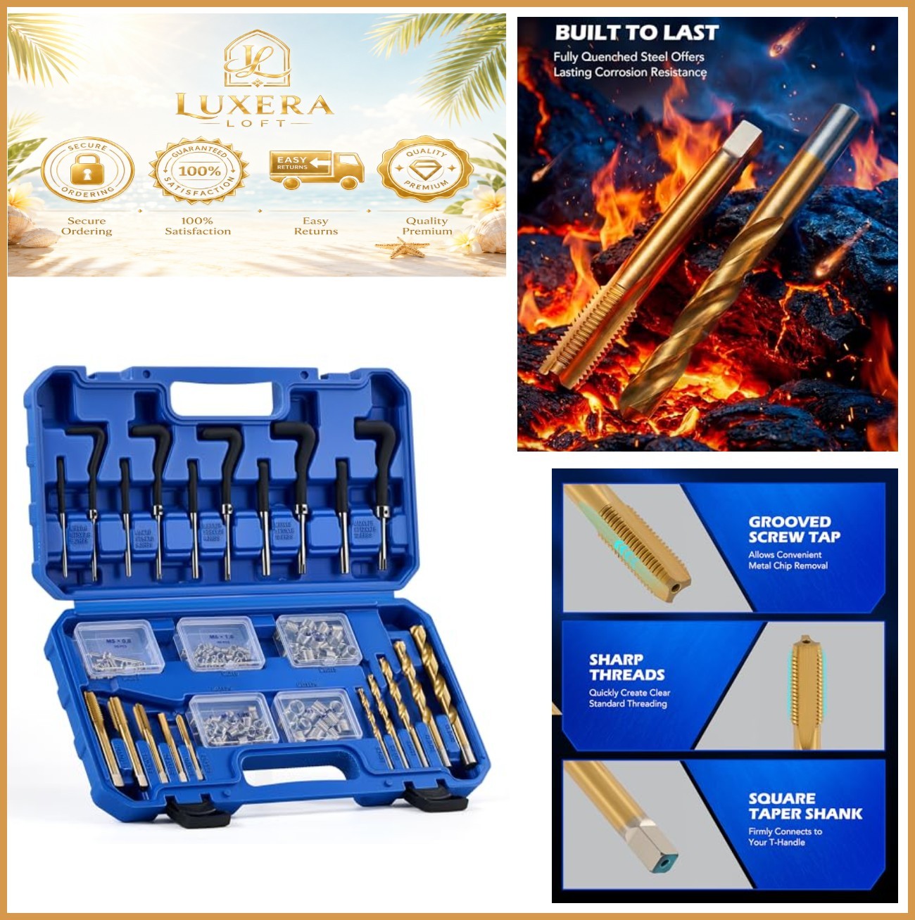 172pc Metric Thread Repair Kit M5 M6 M8 M10 M12 Heat-Treated Steel Stripped