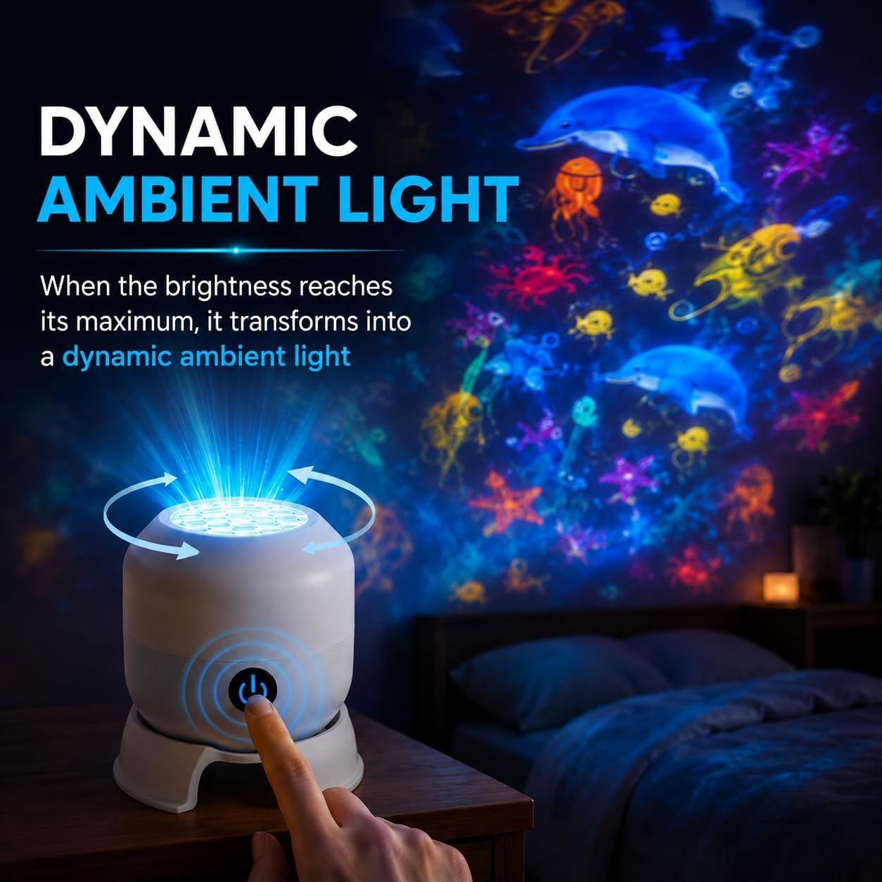 Dynamic Rotating Led Projector Lights Ocean Scene Rotating Night Lamp for Kids