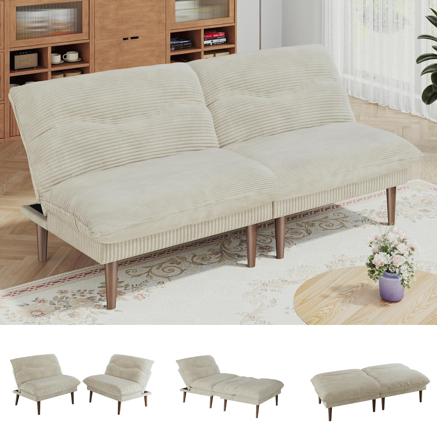 Futon Sofa Bed, 1 Multi-Functal Futon Couch with Adjustable Barest,