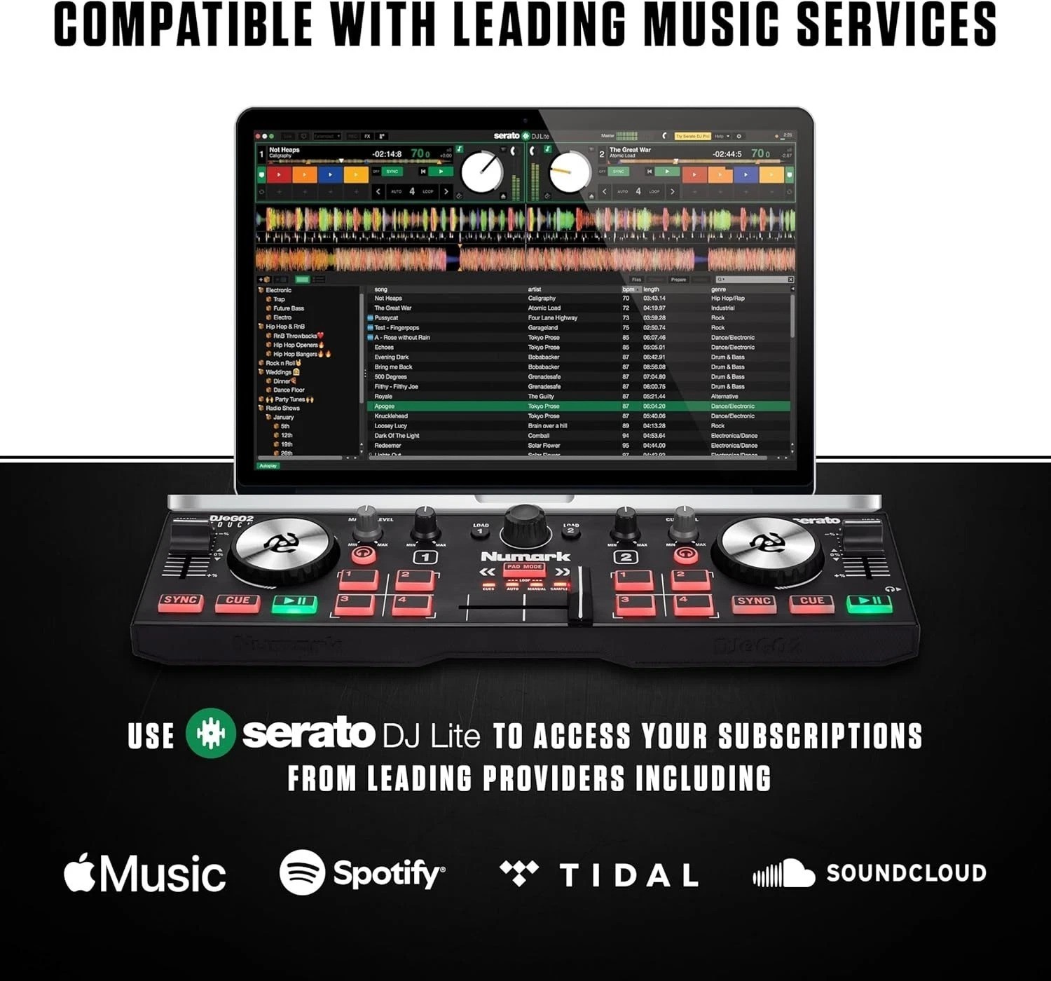 DJ2GO2 Touch: Feature-Packed Compact DJ Controller, 2-Deck, Audio Interface