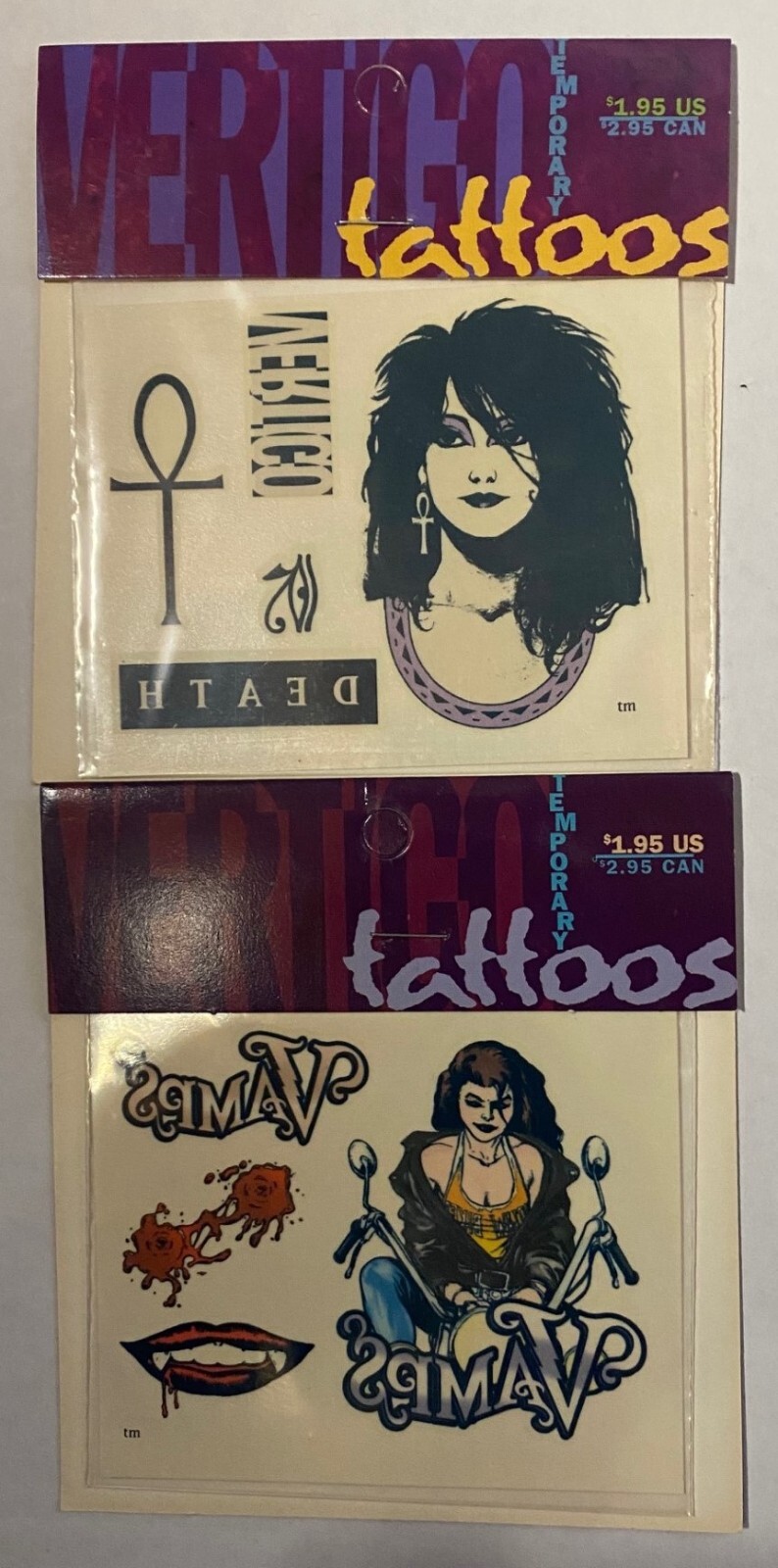 VERTIGO 1X DEATH and 1X VAMPS TEMPORARY TATTOOS DEATH NEIL GAIMAN TOTAL 2 TATs