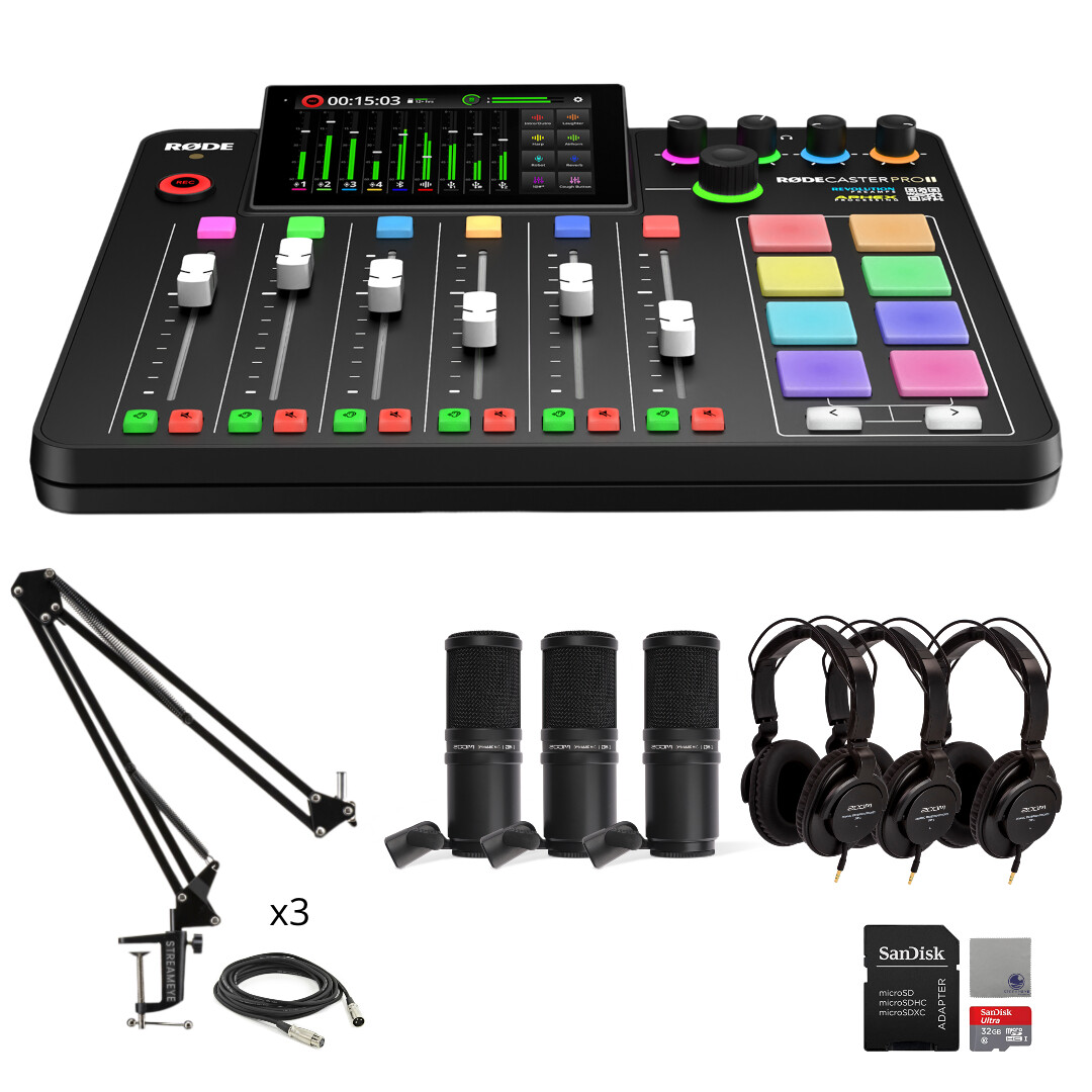 Rode RODECaster Pro II with 3x Zoom ZDM-1 PMP's and Accessories