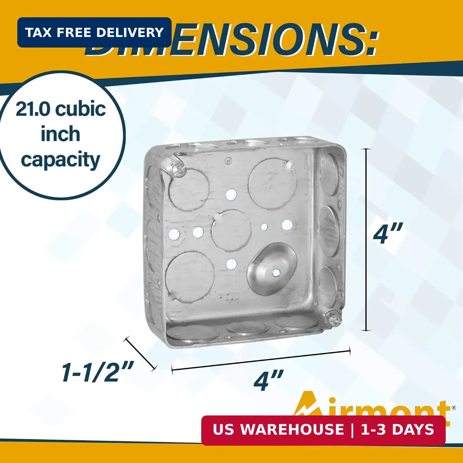 (4 Pack) 4'' Square Electrical Box, Drawn Construction, Ten 1/2'' and Six 3/4''