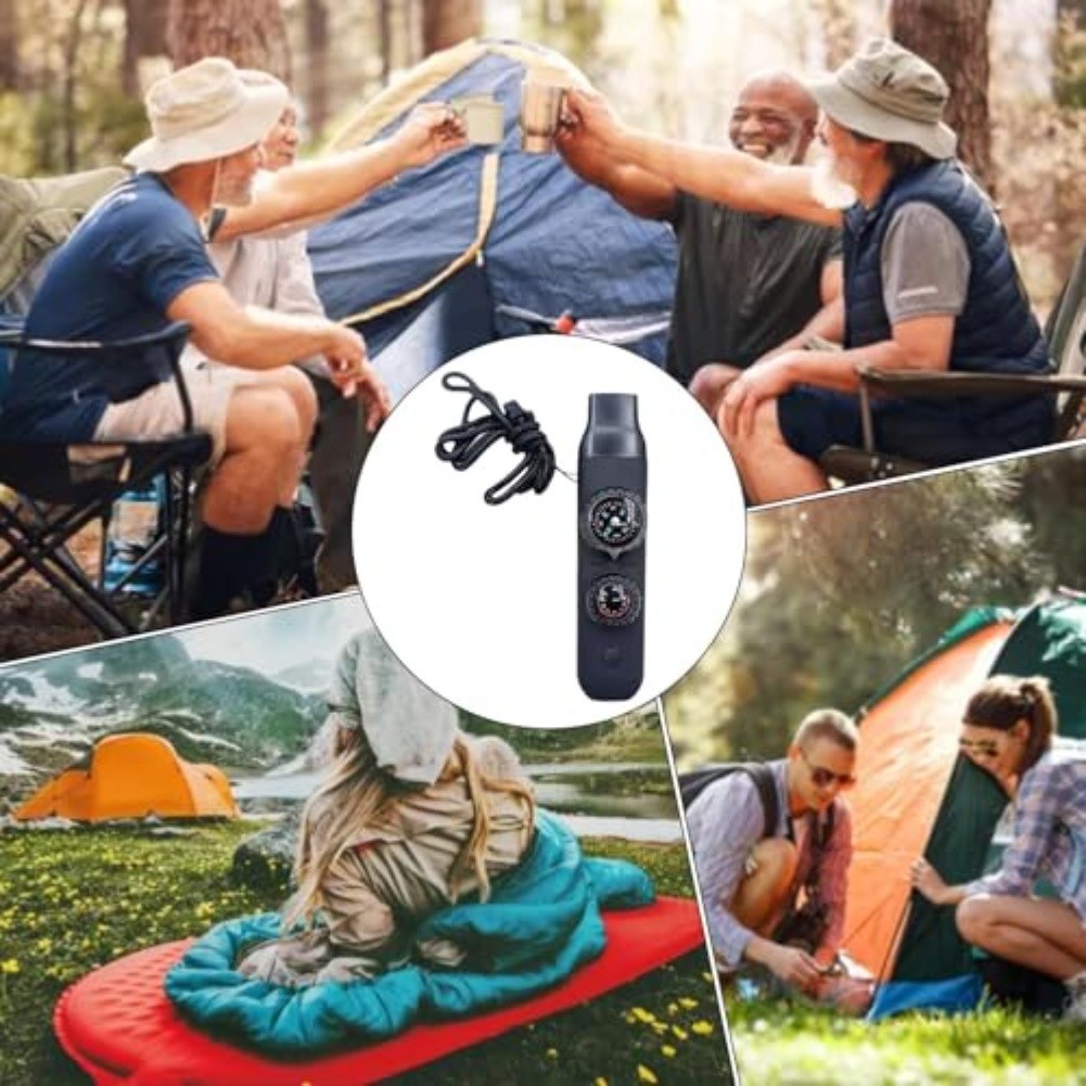 Multi functional 7 in 1 Whistle with LED Light For Compass for Camping Gear