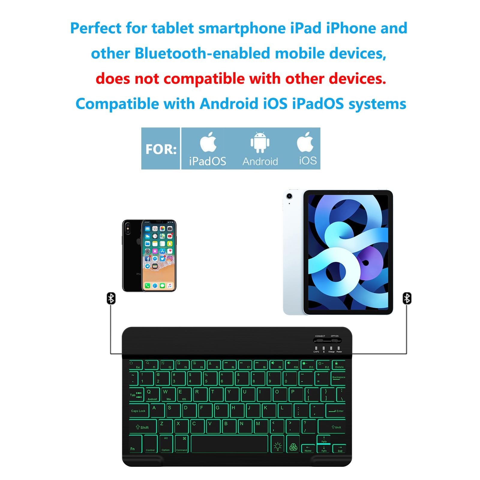 Backlit Bluetooth Keyboard Small Portable Wireless Black