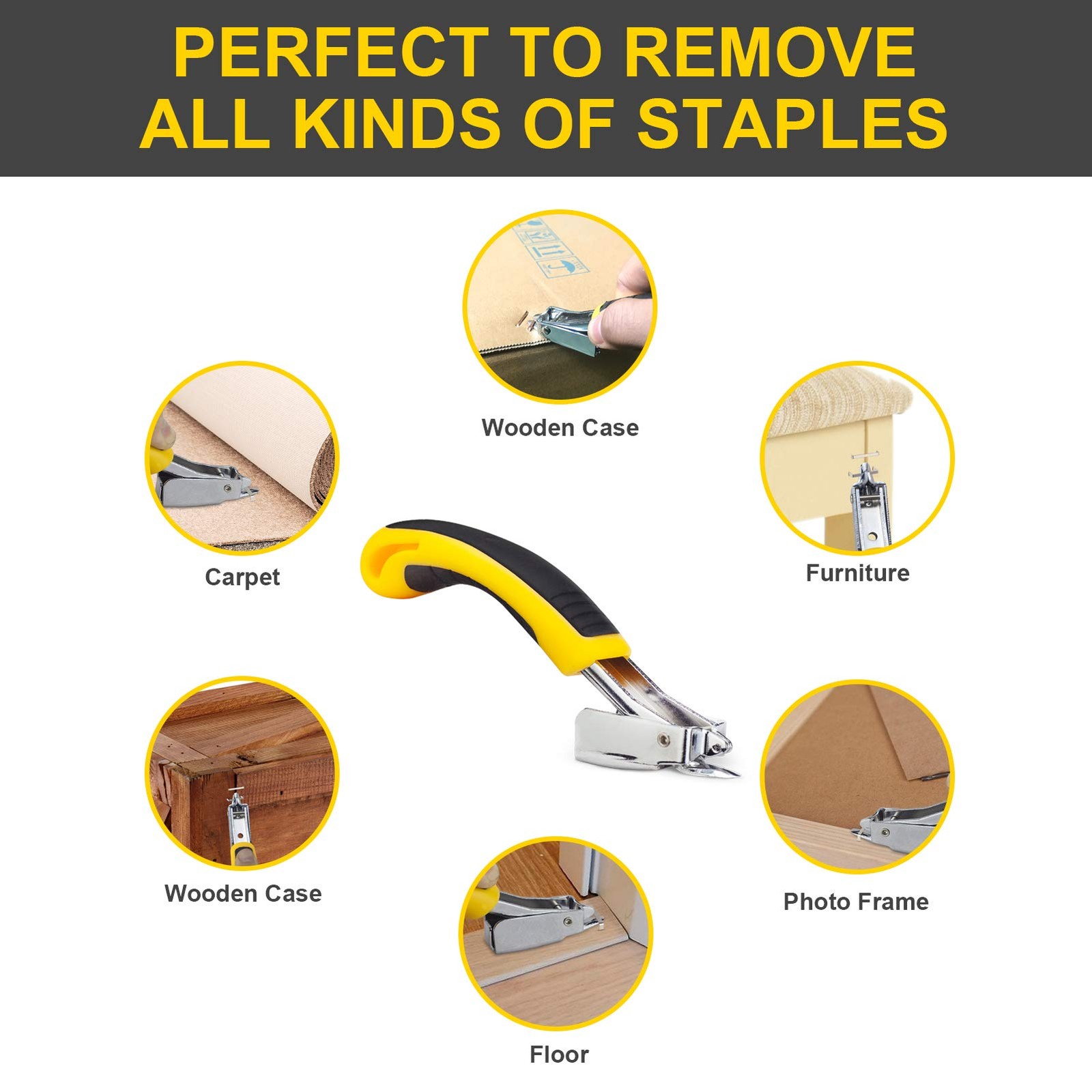 Staple Remover, Puller Tool with Ergonomic Handle, Upholstery Yellow