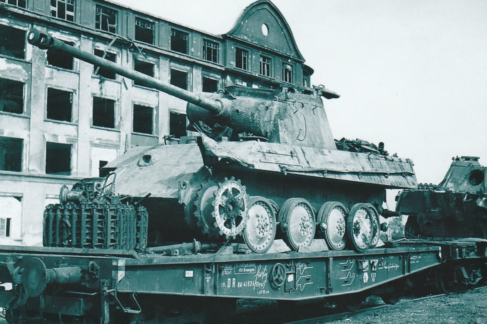 German WW II Photo ---- Panther Tank On Train