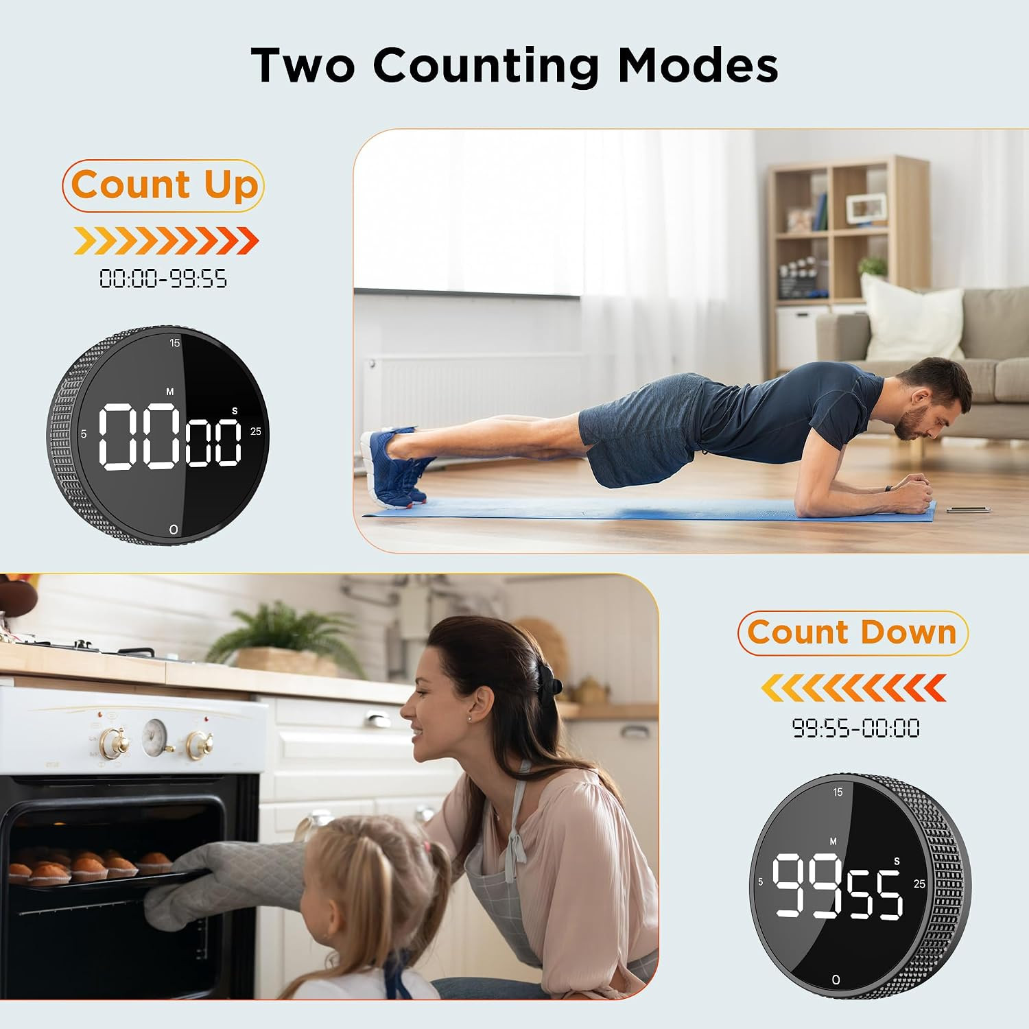 Magnetic Digital Kitchen Timer with Large LED Display