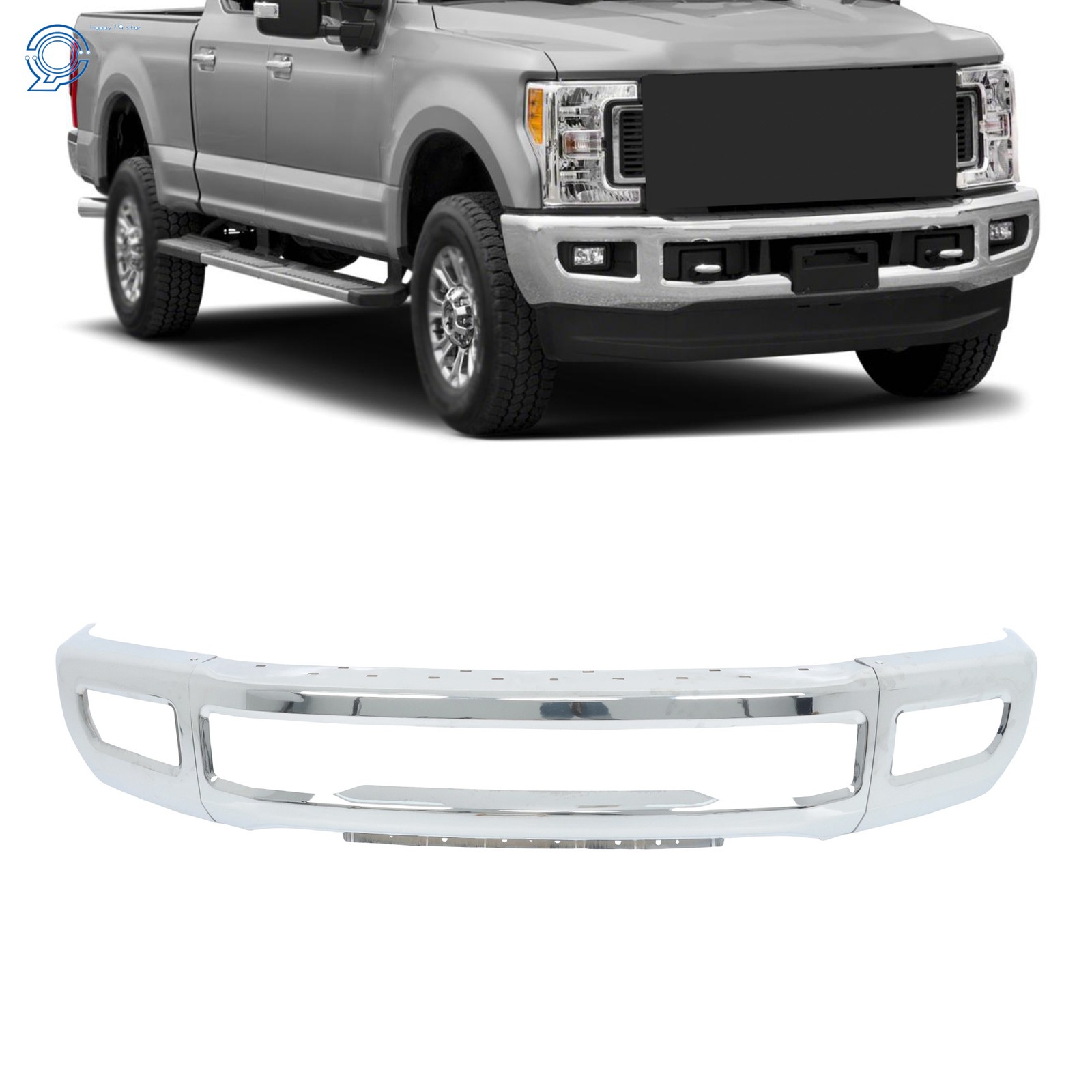 Split-Type Front Bumper For Ford F250 F350 2017-2019 Chrome Steel W/ Fog Holes