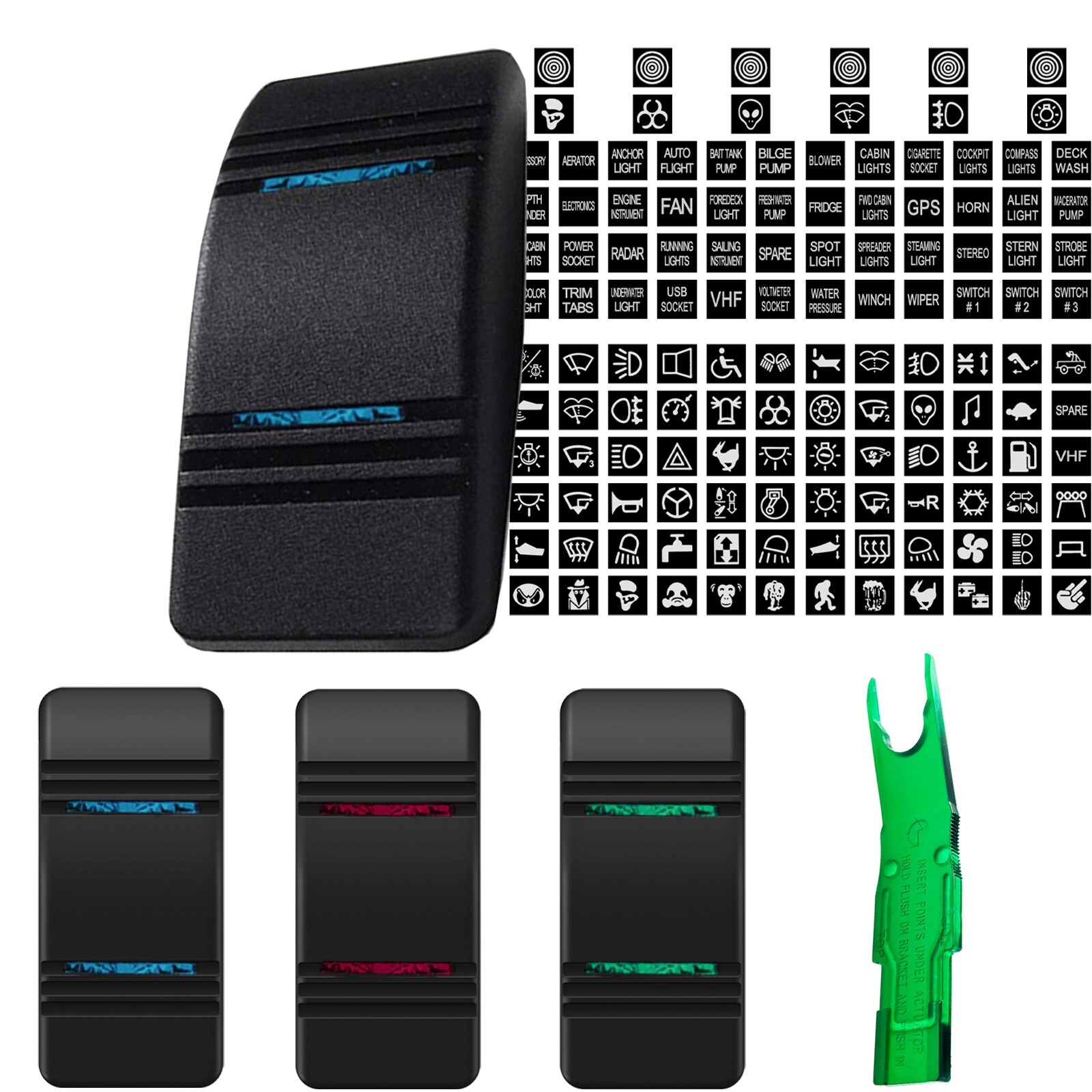 Dual LED Rocker Switch Cover Caps(Blue/Green/Red)for Carling ARB Marine Boat Car