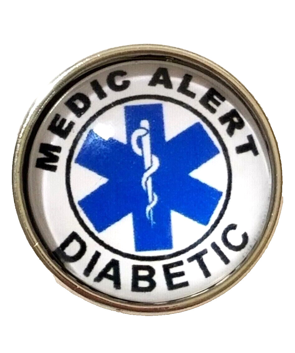 MEDIC ALERT DIABETIC BLUE 18/20mm GINGER SNAP BUTTON FOR INTERCHANGEABLE JEWELRY