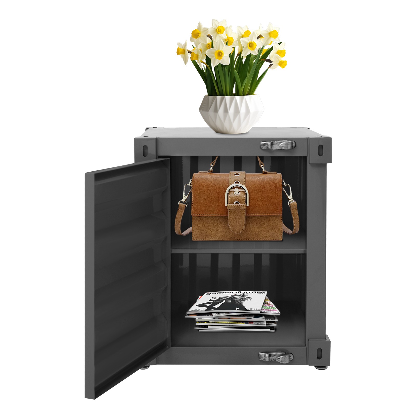 22.05lbs Black Industrial Style Container Cabinet Rectangle Iron Bedside Table