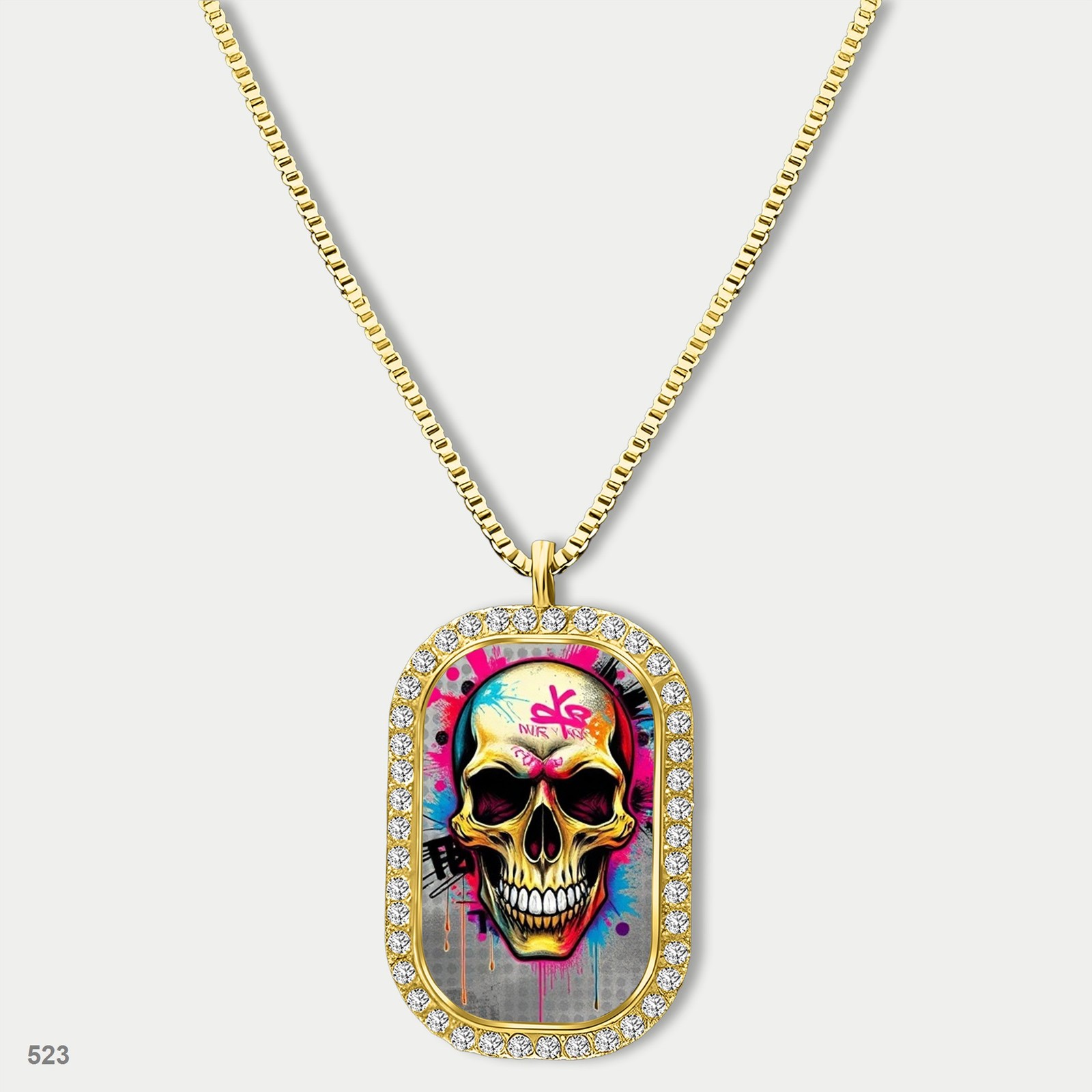 Gorgeous Skeleton Graffiti Skull Fashion Pendant Necklace Chain Image Dog Tag Ch