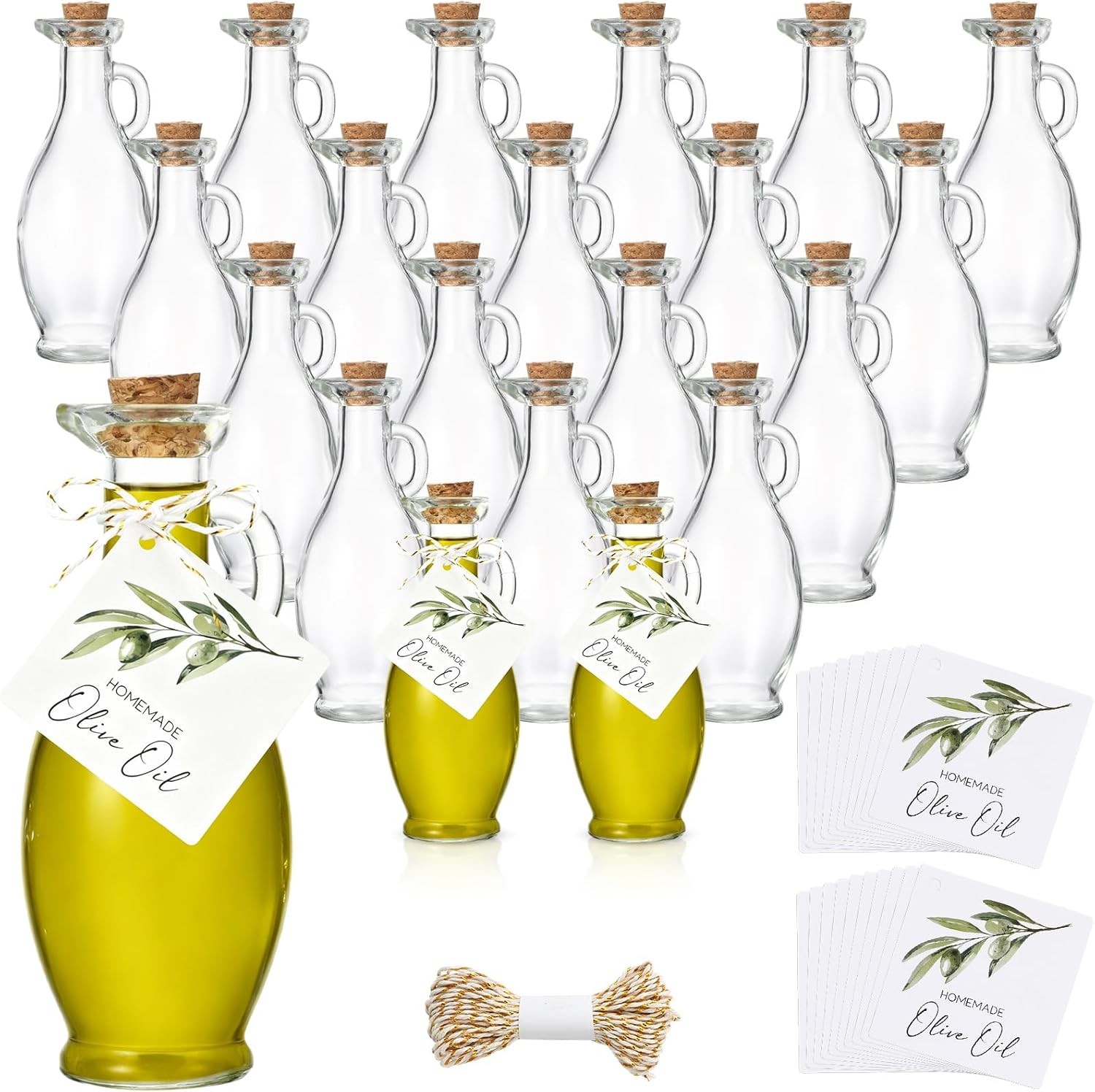 20 Set Olive Oil Bottle W/ Stopper Mini Glass Oil Cruet Dispenser W/ Label