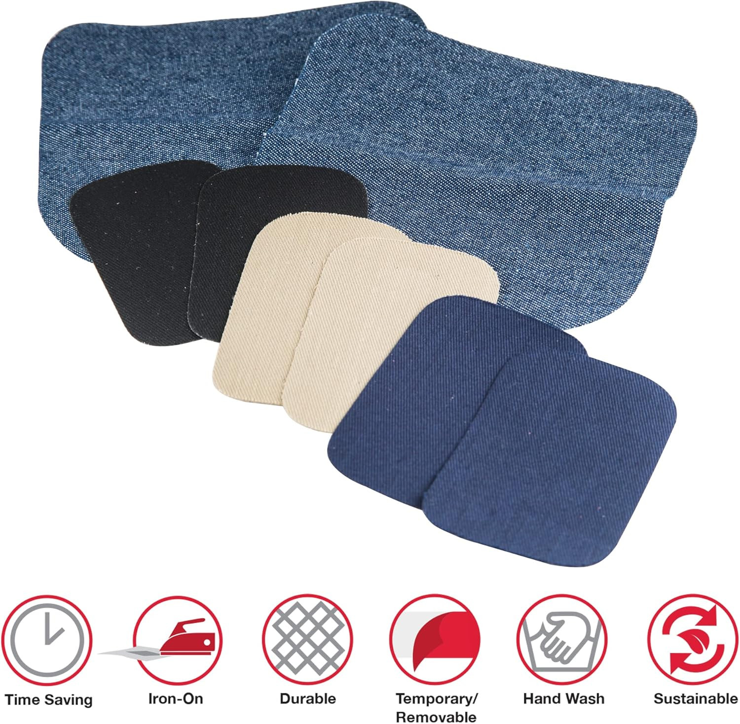 Denim & Twill Iron-On Patches Combo, 8Pc Assorted