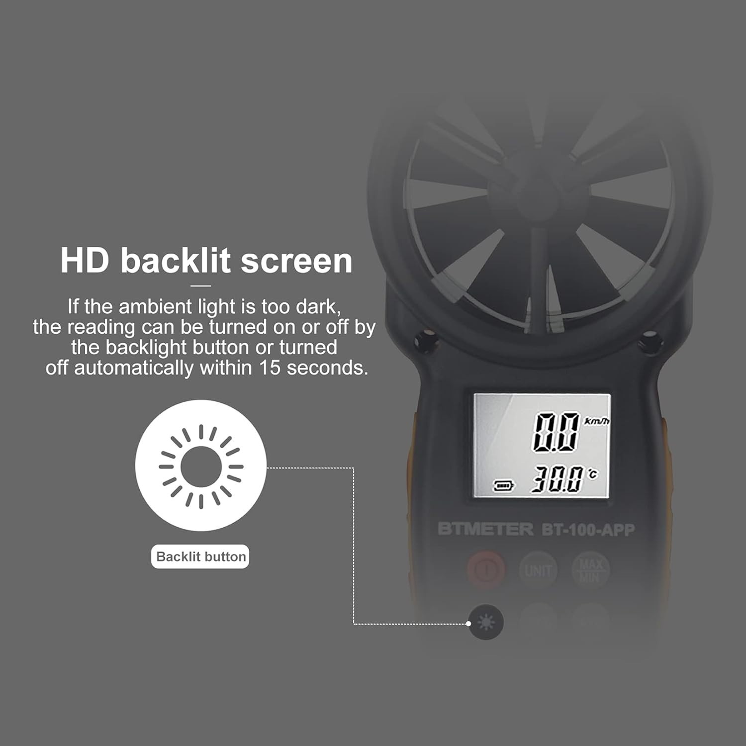 BT-100APP Anemometer w/Wireless Bluetooth, Digital Handheld Wind Speed Meter ...