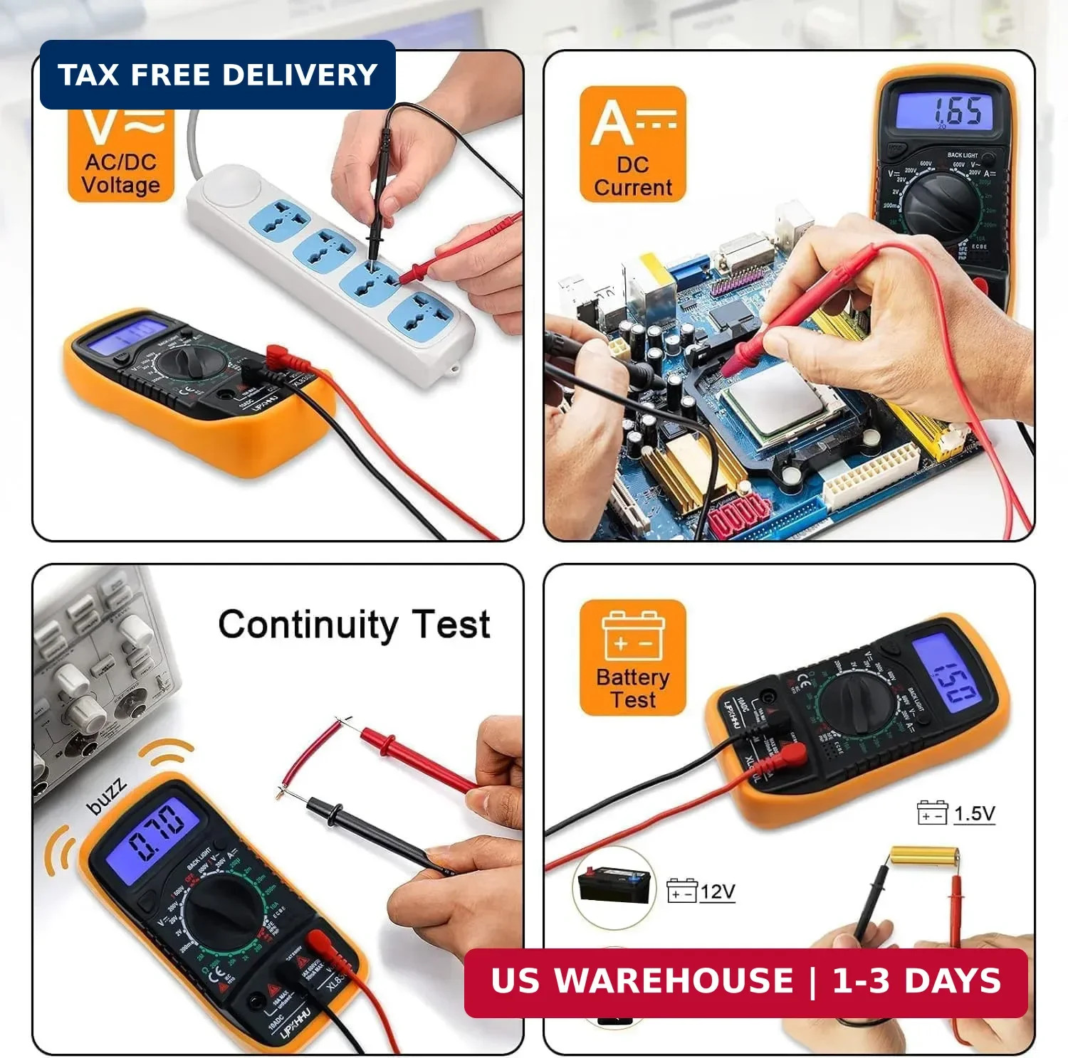 Digital Multimeter Voltmeter Battery Voltage Multi Tester Continuity Ohm Volt...