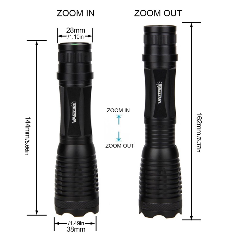 Rechargeable LED Flashlight 800Yards Work Light Predator Zoomable Torch + Switch