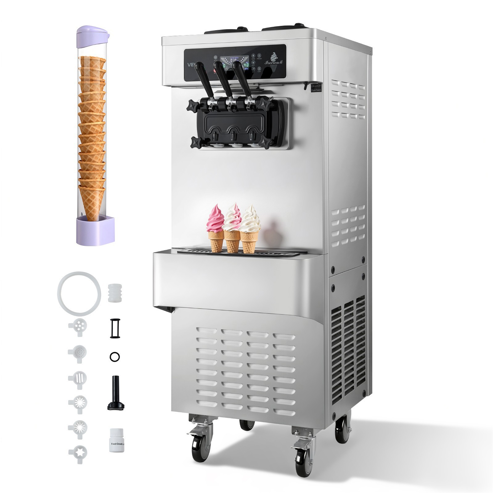 VEVOR Commercial Ice Cream Machine 2200W 3-Flavor Soft Serve Ice Cream Maker.
