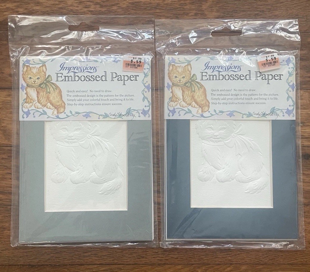 Vtg. Lot Of 2 Impressions Embossed Paper KITTY CATS DIY Paint & Frame NEW