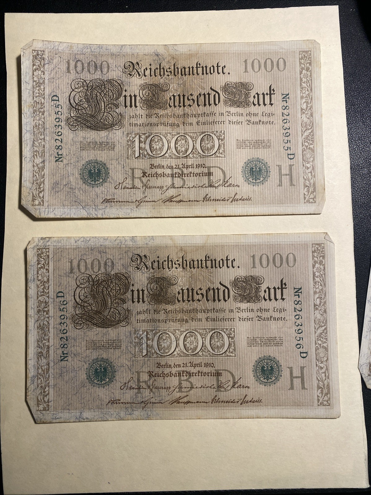 Germany 1910 1000 Marks 6pcs Consecutive Serial Numbers