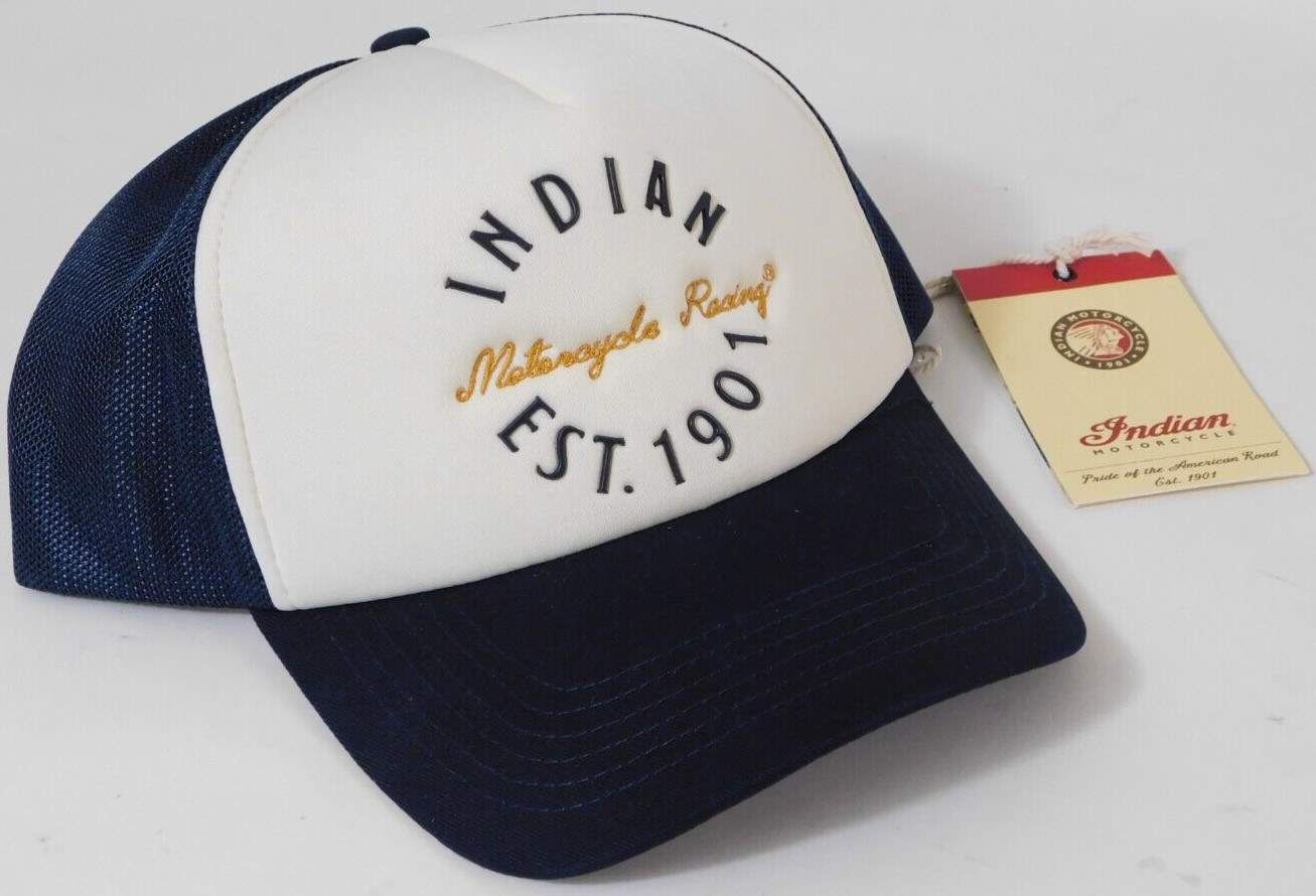 1 NEW Genuine Indian Motorcycle Arizona Trucker Hat Blue White Adult Mesh Snap
