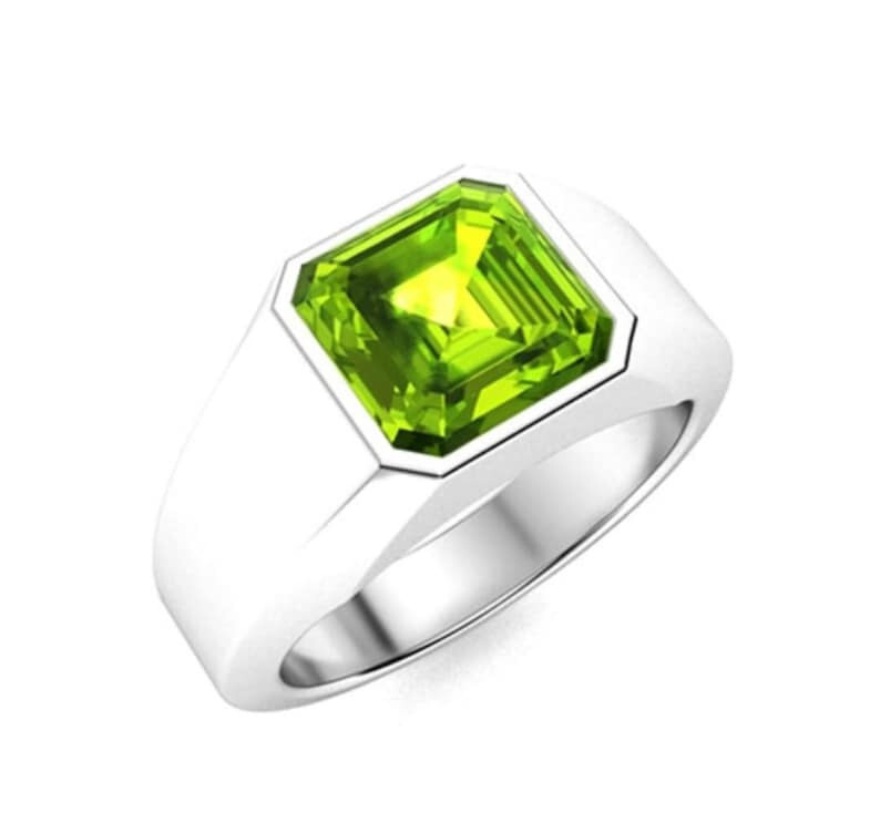 Natural Peridot Ring Gemstone 925 Sterling Silver Ring, Signet Men's Ring