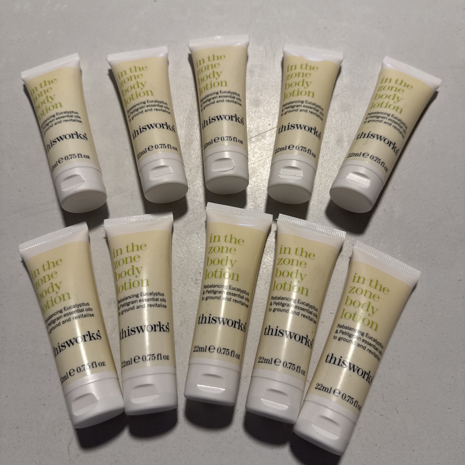 This Works In the Zone Eucalyptus Body Lotion Travel Size .75 Oz LOT OF 10 NEW