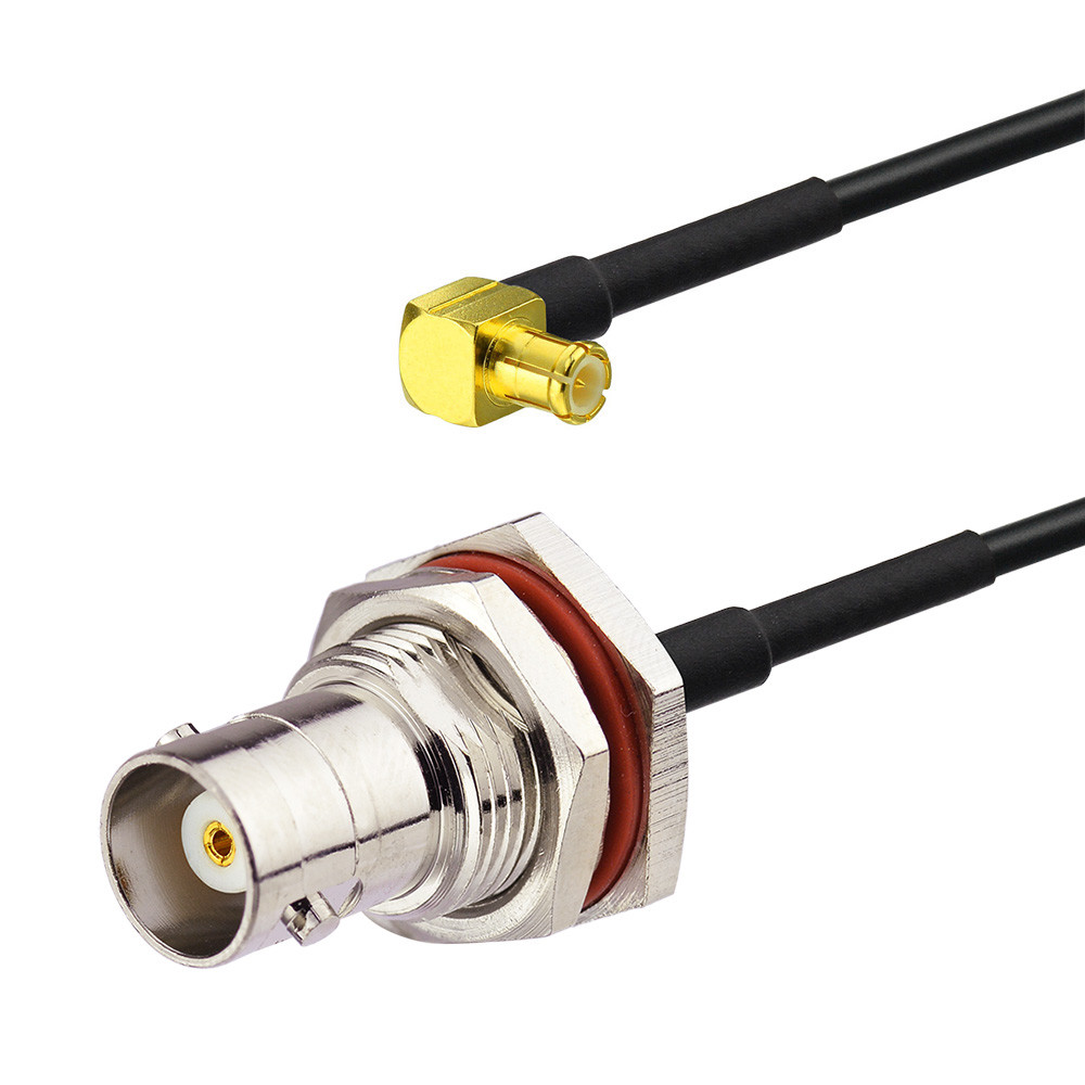BNC Female Bulkhead to MCX Plug Right Angle RG174 RTL SDR Antenna Cable 30cm