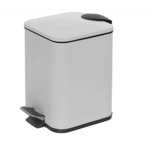 3L White Steel Square Pedal Trash Can Bathroom Kitchen Basket