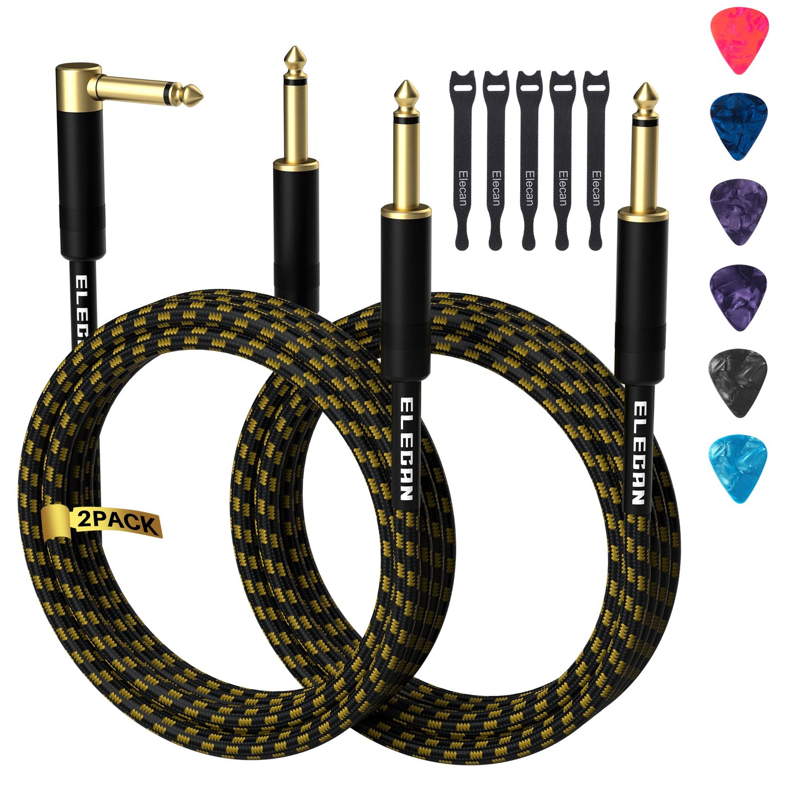Guitar Cable 10 Feet/2 10FT-2PK, Angled to Straight +