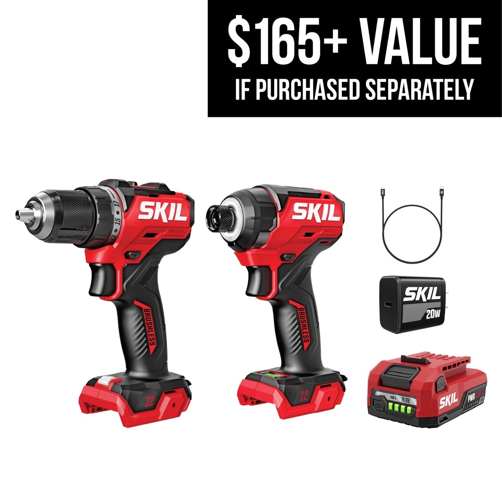 NEW NIB Skil PWRCORE Brushless 12V Drill Driver & Impact Driver Kit CB8429A-11