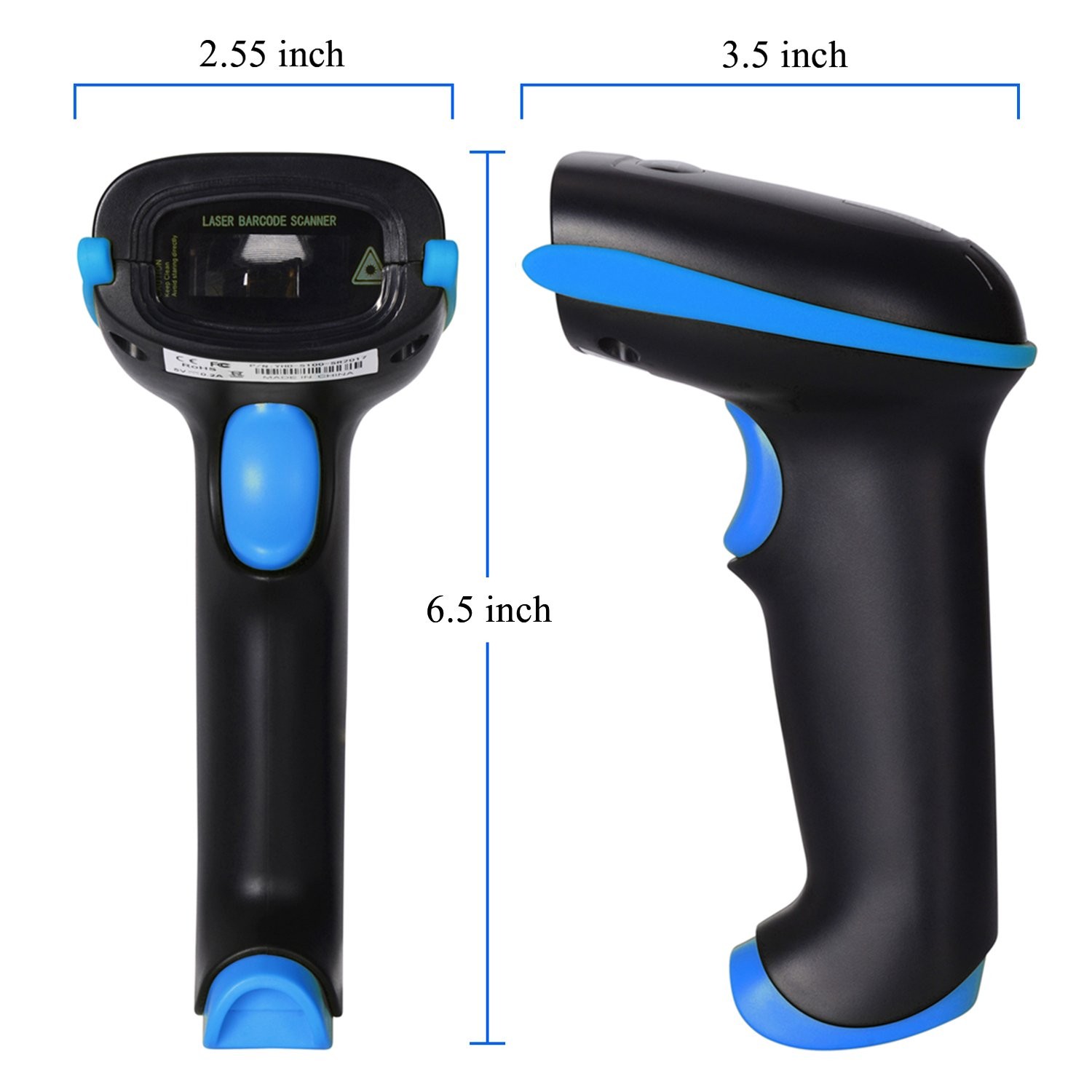 Blue 2.4G Wireless 1D Barcode Scanner Handheld Cordless Reader 100ft Range