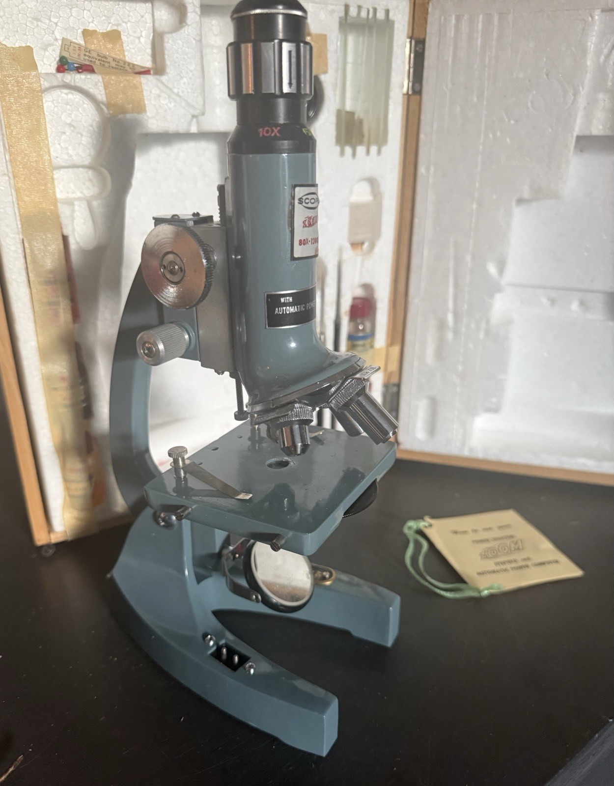 Vintage ZOOM 80x-1200x Microscope, auto Power Computer, Compounds & Solutions