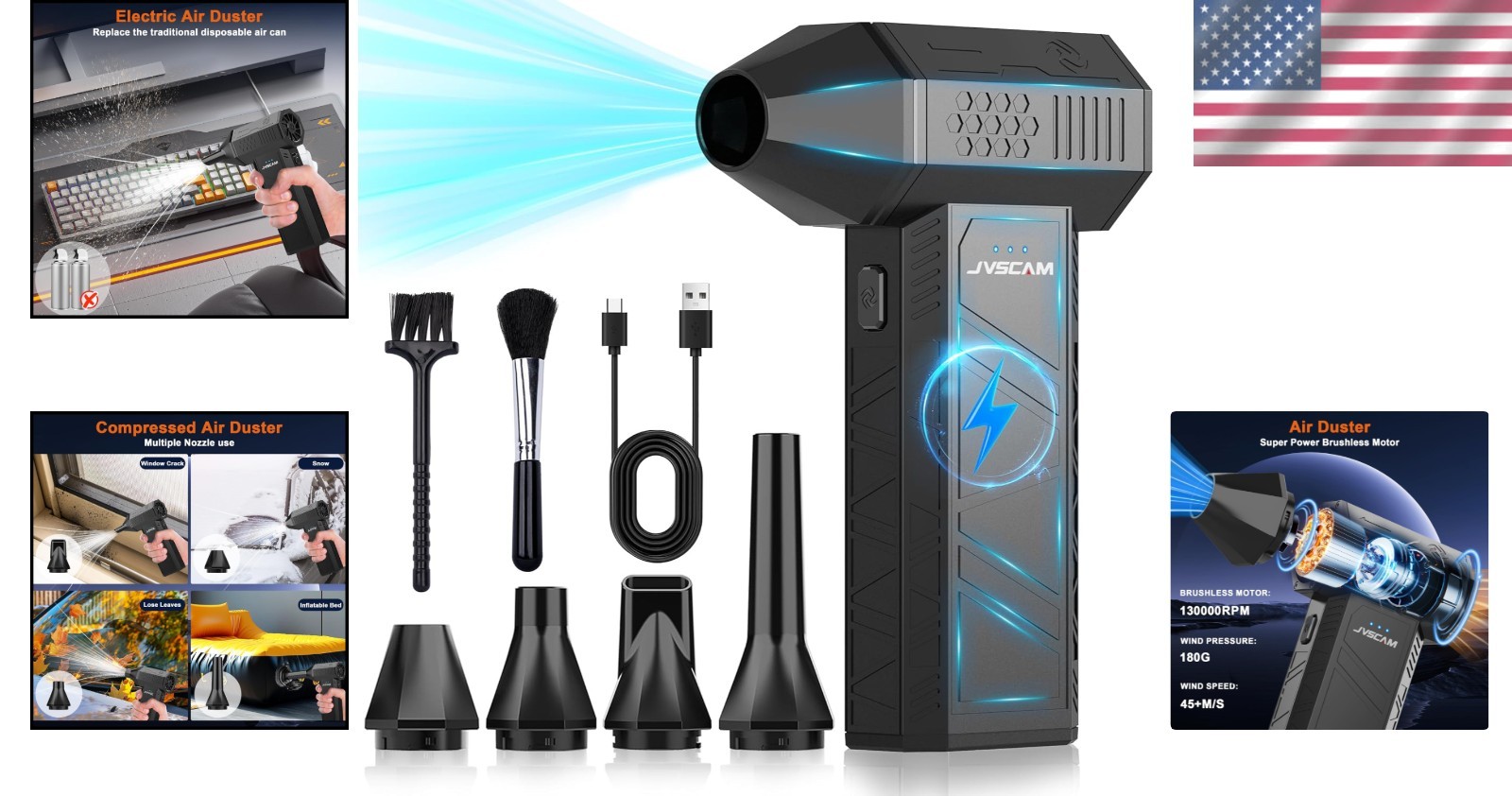 Rechargeable Air Duster - Brushless Motor, 10W Fast Charge