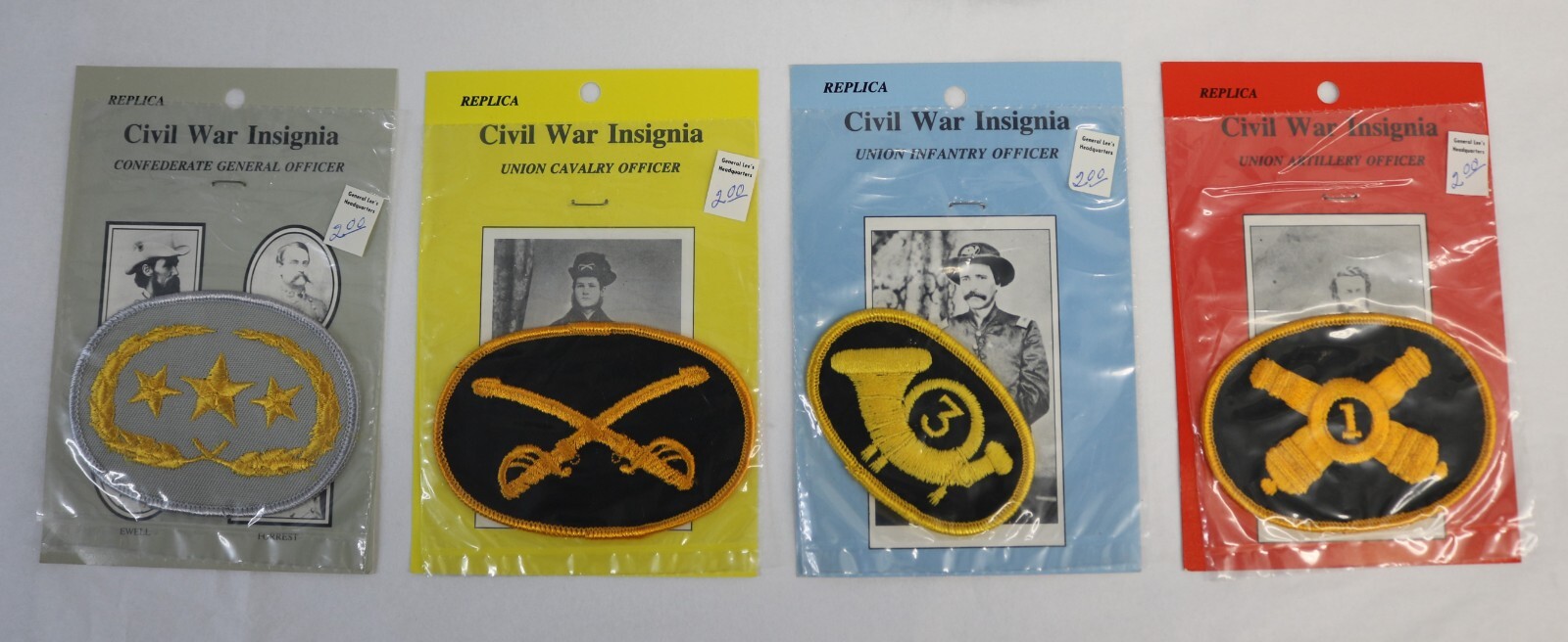 Civil War Insignia Replica 4 Officer Embroidered Patches NEW Made in the USA