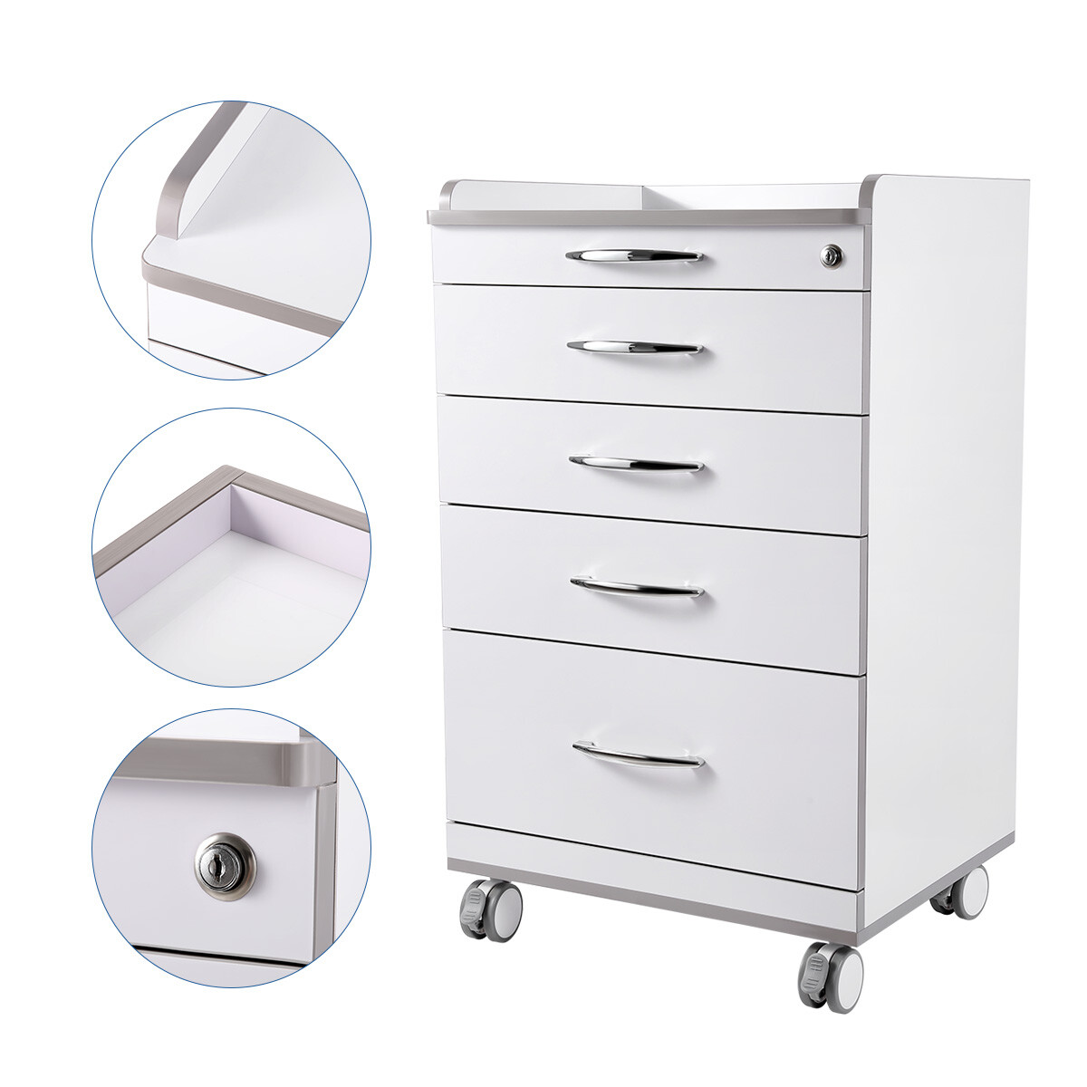 Dental Medical Rolling Tool Cart 4/5 Drawers Trolley Locking Wheels Cabinet