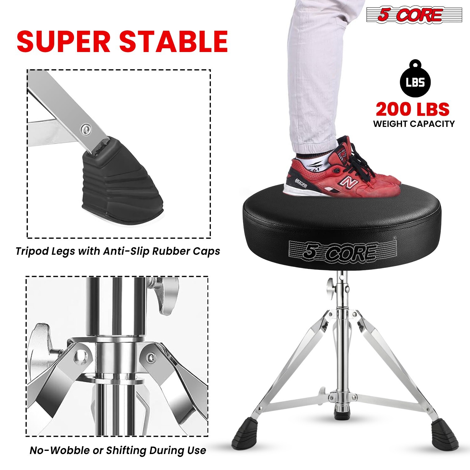 5 Core Drum Throne 3" Padded Comfortable Guitar Seat Adjustable Drumming Stools