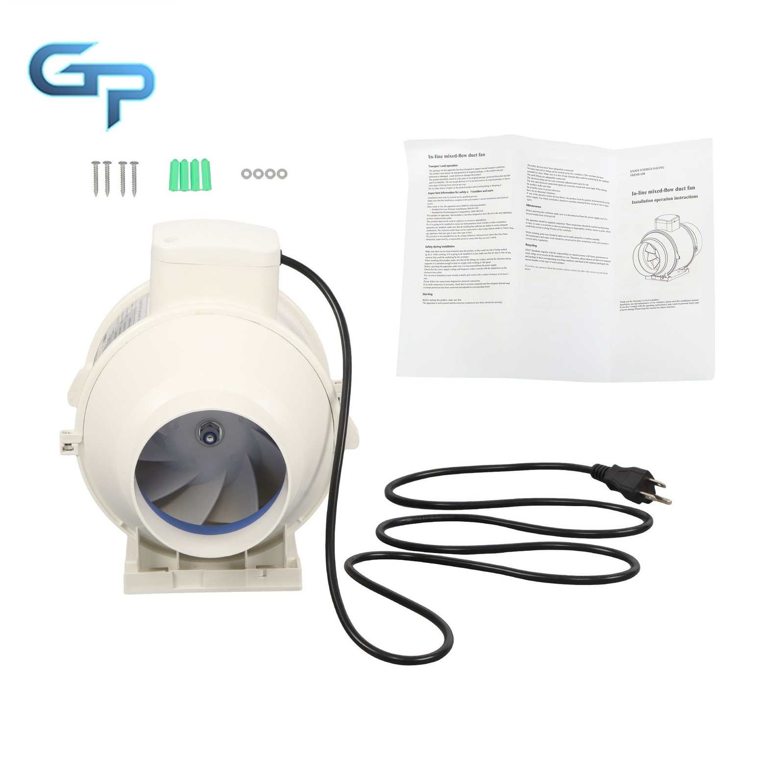 4 Inch Inline Duct Fan 280 CFM Pipeline Pressurization Ventilation Exhaust Fan