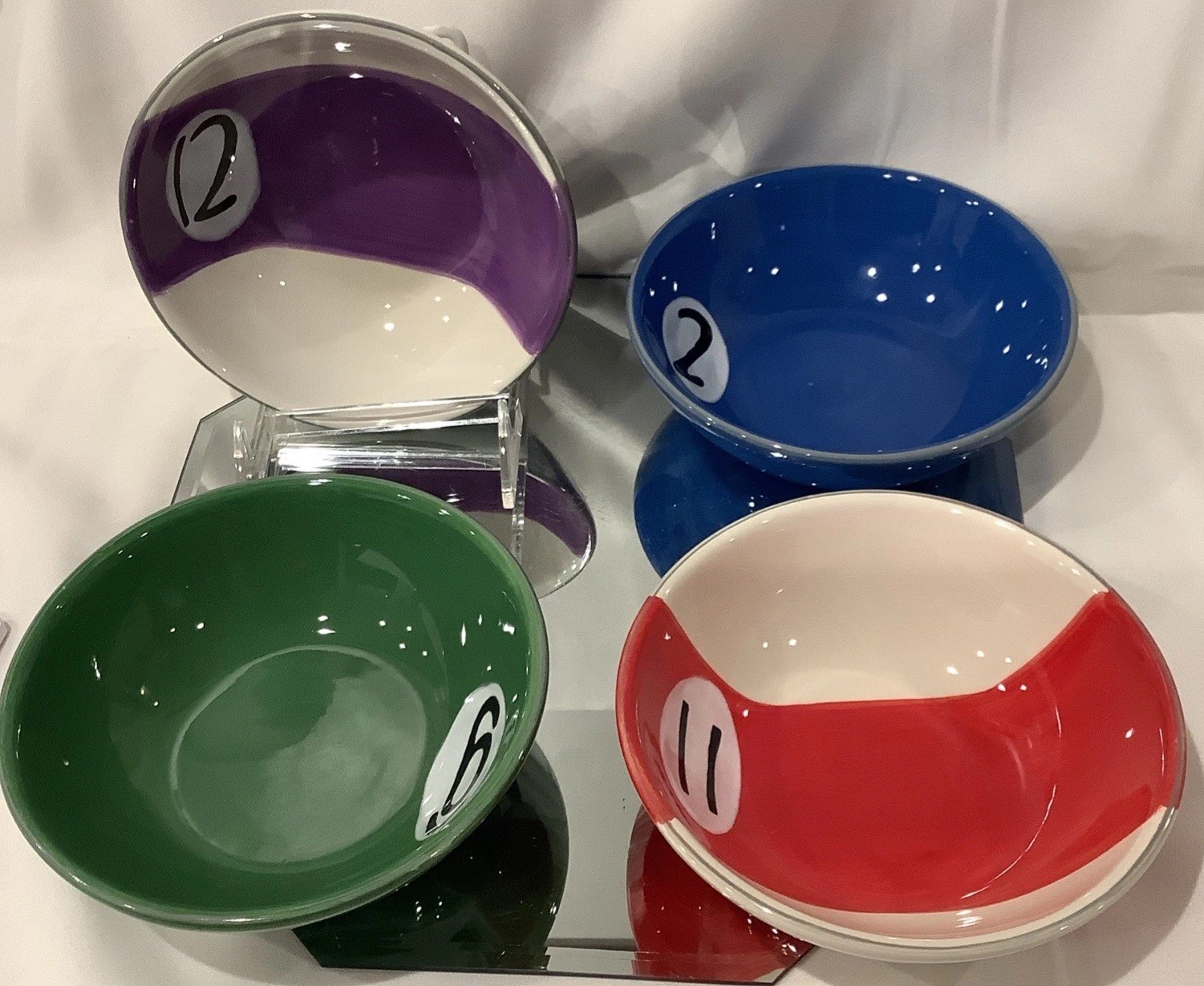 Vtg Clay Art Ceramic Billiard Pool Room Snack 6.25” Bowl Hand Painted - Set of 4