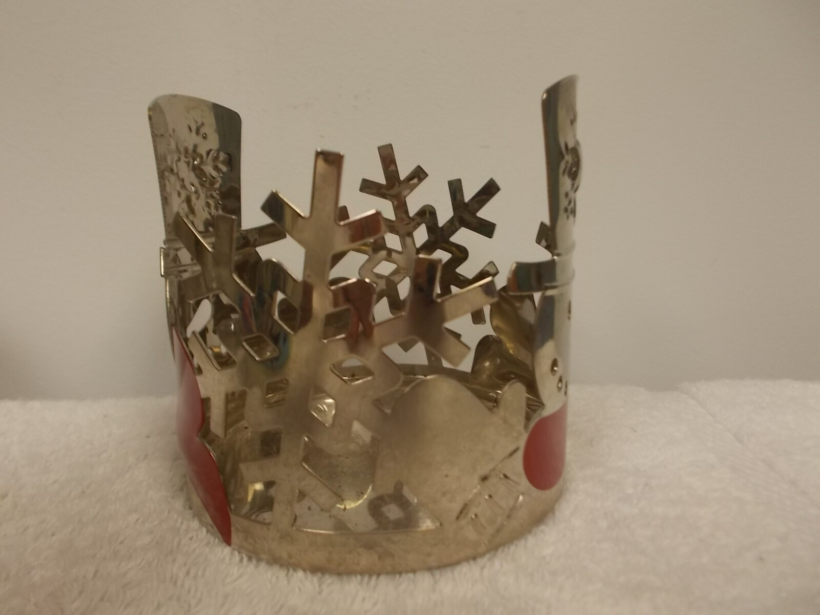 Christmas Holiday Snowman Red Scarf Metal Candle Holder Sleeve