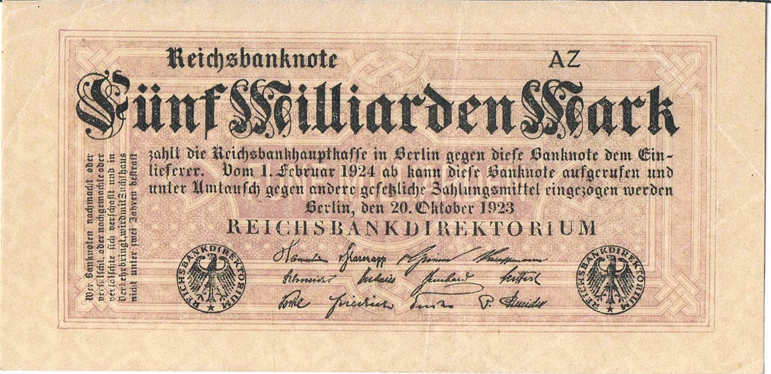 GERMANY BANKNOTE 5 Milliarden Mark P123b 1923 GEF Block upper right 1/2 types AZ