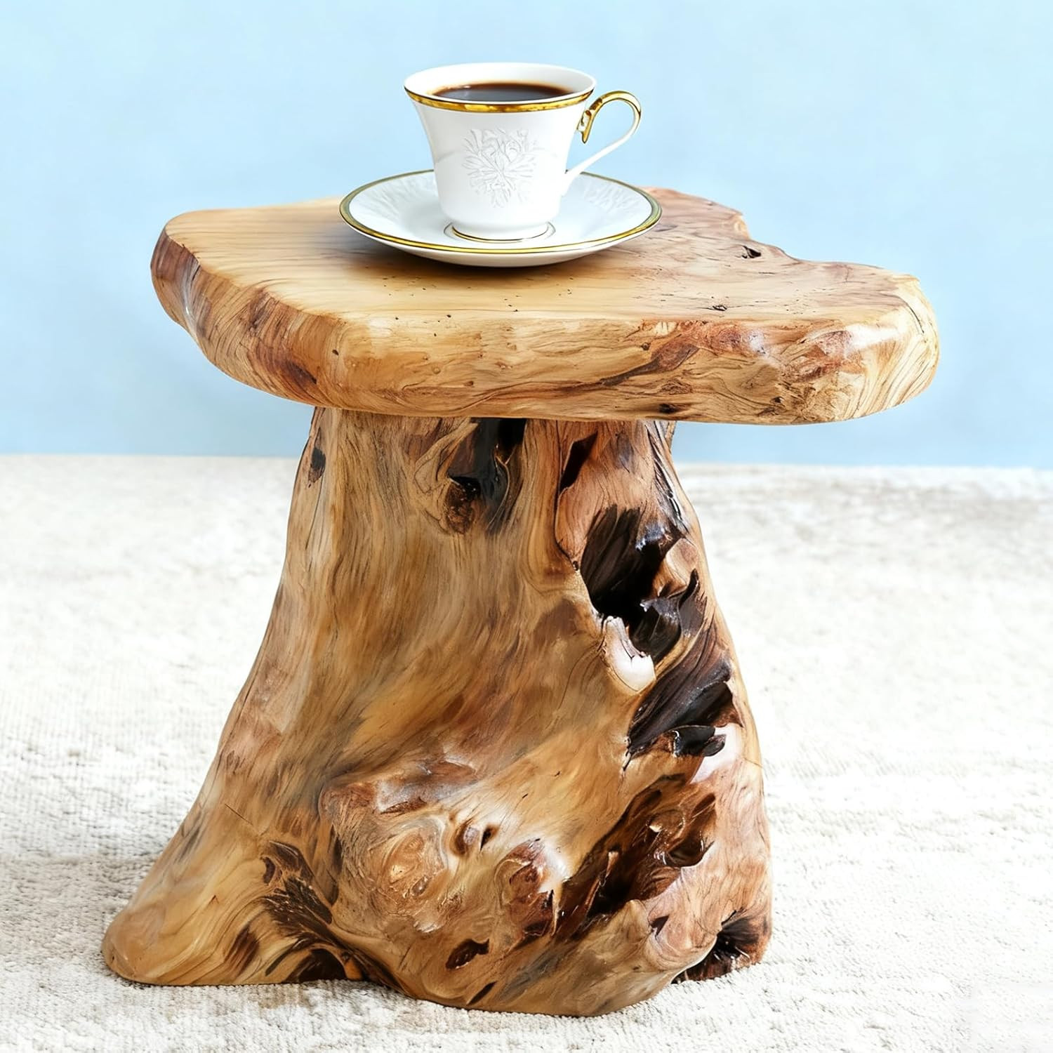 13.8" Live Edge Cedar Tree Stump Stool Handcrafted Solid Natural Wood Side Table