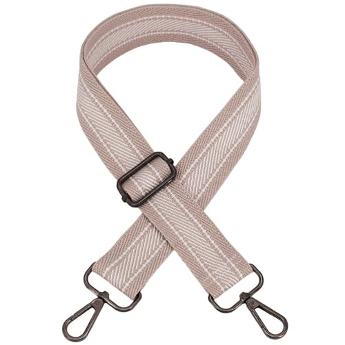 Replacement Purse Strap Shoulder Strap Adjustable Khaki Stripe-Black Metal