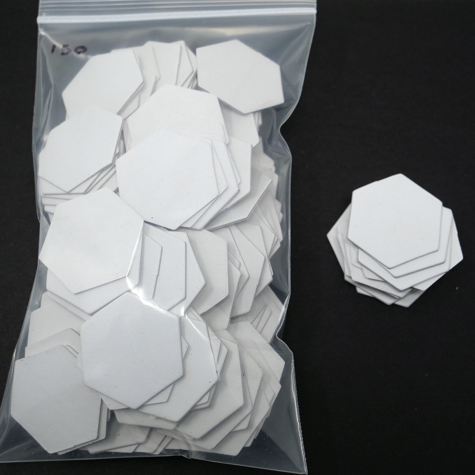 X150 - Blank 1.5” Hexagon Hex Board Game Tiles Markers D&D Uncoated 1mm