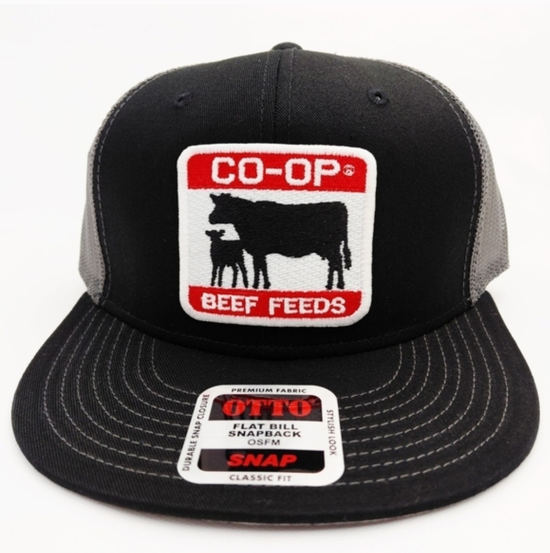Co-Op Beef Feeds Flat Bill Trucker Cap Hat Mesh Snapback Embroidered Patch Farm