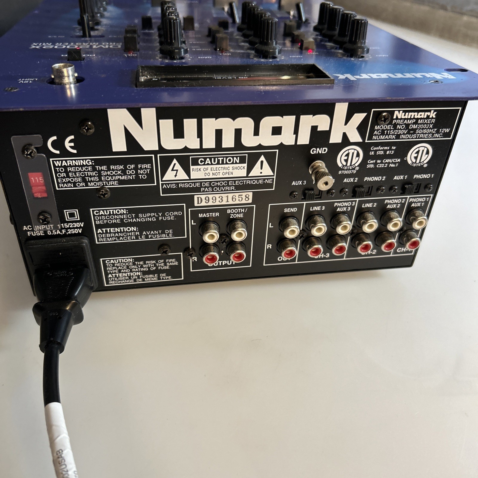 NUMARK DM 2002X Pro Master Mix DJ Mixer 3 Channels Untested Powers Up bbx5